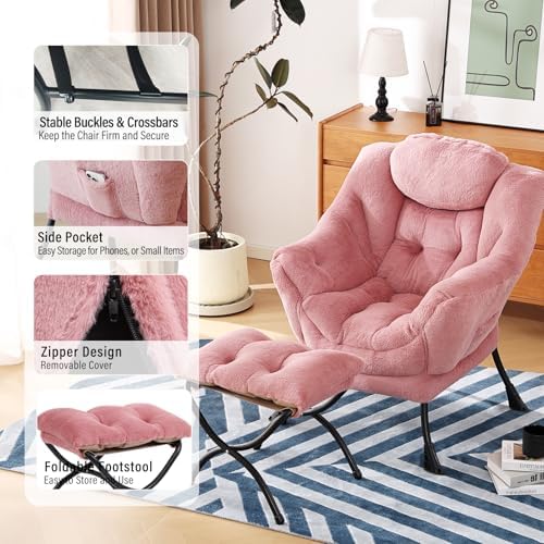 Furlide Lazy Chair with Ottoman, Comfy Plush Reading Chair - Image 5
