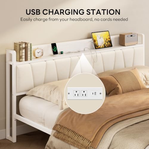 LIKIMIO King Bed Frame with Storage Headboard and Charging Station - Image 4