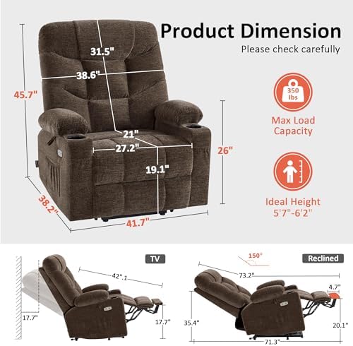 MCombo Power Lift Recliner for Elderly, Fabric R7399 - Image 3