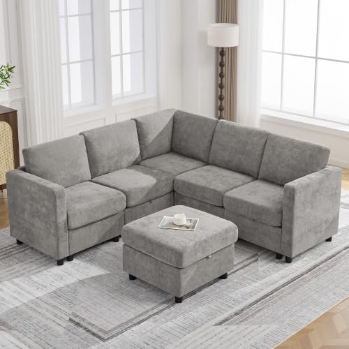 81'' V Shaped Modular Sofa, Storage Sectional Living Room Couch, Light Grey by WUTUTUEE