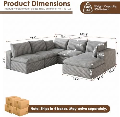 103" Cloud Couch Modular Sectional Sofa, Oversized U-Shaped 6 Seater Deep Seat - Image 2
