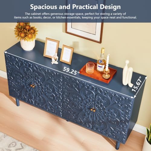 59" Buffet Cabinet with Storage, Floral Embossed Sideboard - Image 3
