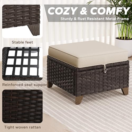 2 Pieces Patio All-Weather Wicker Ottomans - Image 3