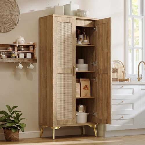 JASIWAY Tall Bathroom Storage Cabinet 57" Rattan Pantry Cabinet - Image 6