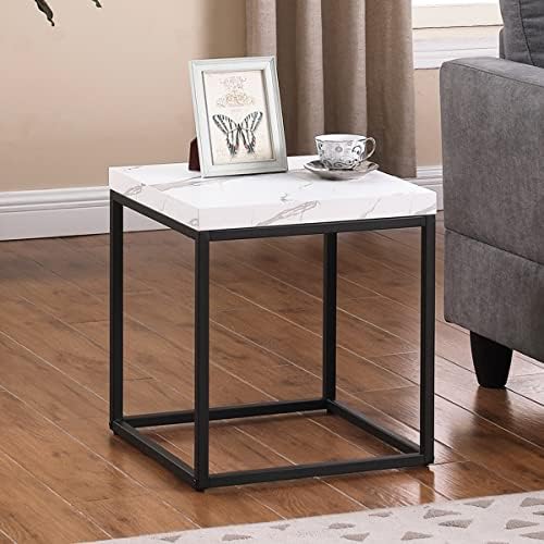 CENSI 3-Piece White Marble Coffee Table & End Table Set, Modern Industrial Wood - Image 4