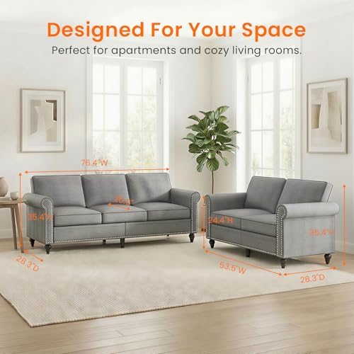 ijuicy 2-Piece Sectional Sofa Set, Modern Linen Couch Set - Image 6