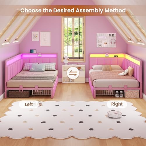 Hasuit Corner Bed Frame with Storage Drawers, Twin Daybed with Line Fabric - Image 4