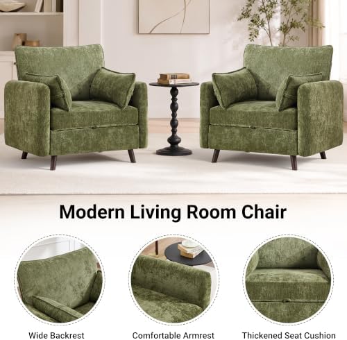 Oversized Accent Chair with Storage, Chenille Comfy Living Room Chairs with 2 - Image 4