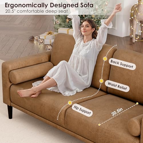 HIFIT 79'' Mid Century Modern Faux Leather Couch Set - Image 7