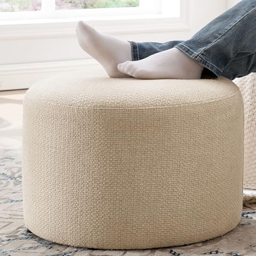 Boho Round Pouf Ottoman, Upholstered Ottoman - Image 6