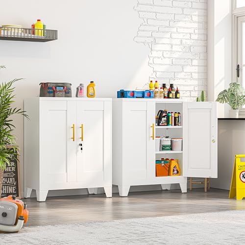 Small Storage Cabinet, 2-Door Short Locker Cabinets Adjustable Shelf - Image 7