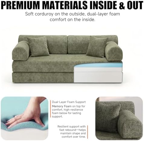 79" Memory Foam Sofa Bed, High Backrest Convertible Futon Boneless Couch - Image 5