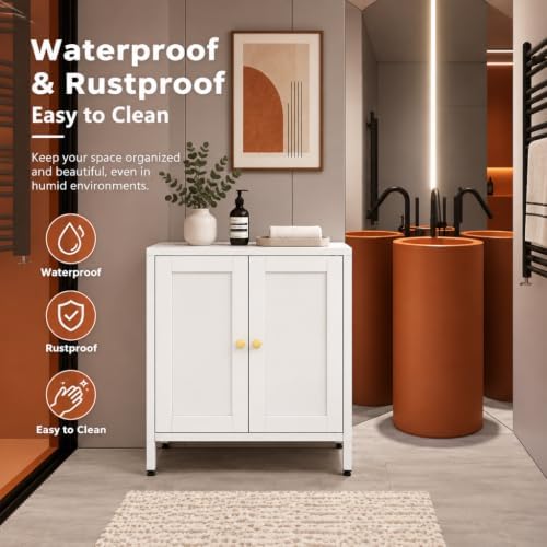White Metal Storage Bathroom Floor Cabinet - Image 5