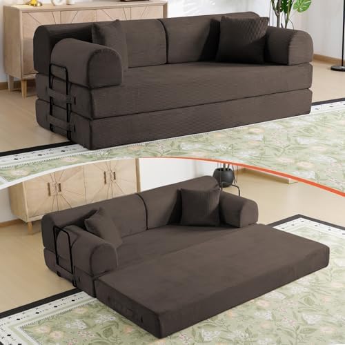 79" Memory Foam Sofa Bed, High Backrest Convertible Futon Boneless Couch by KSTNLUXQ