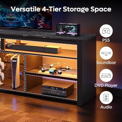 Bestier Tall TV Cabinet with LED & Storage - Image 5