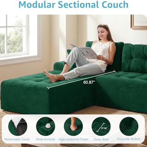 Hobestluk Boneless Couches Modular Sectional Sofa L-Shape Oversized Chaise - Image 5