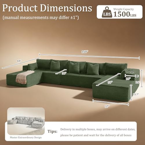 168" Cloud Sectional Couch, Comfort U Shaped Sofa - Image 2