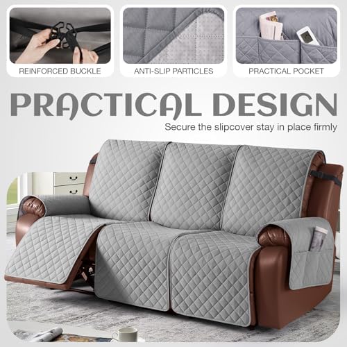 KinCam Waterproof Recliner Sofa Covers Washable, 3 Seater, Light Gray - Image 4