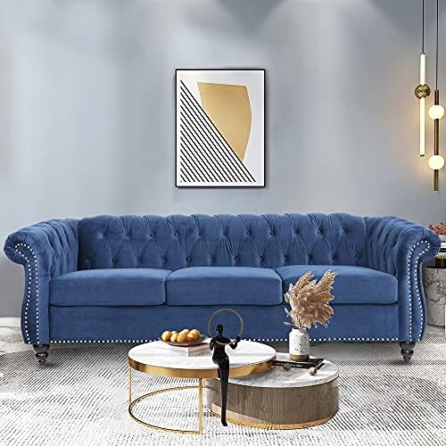 LEVNARY Three-Seat Velvet Sofa, Large Sofa Classic Tufted Chesterfield Settee by LEVNARY
