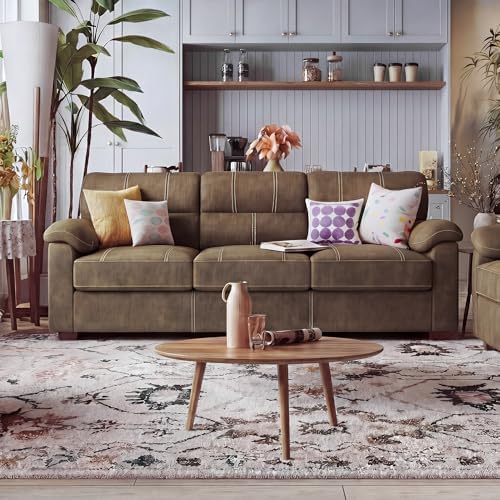 Ribilake 80 Inch Brown Faux Leather Sofa Couch by RIBILAKE
