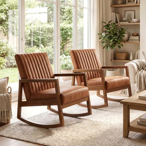 VESCASA Upholstered Faux Leather Rocking Chairs by VESCASA