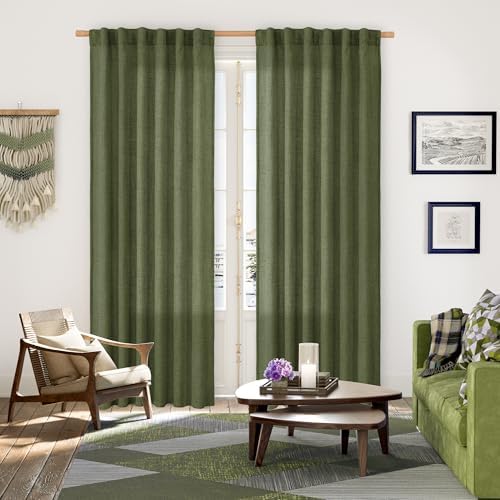 YoungsTex Dark Green Linen Curtains 90 Inch Length - Image 2