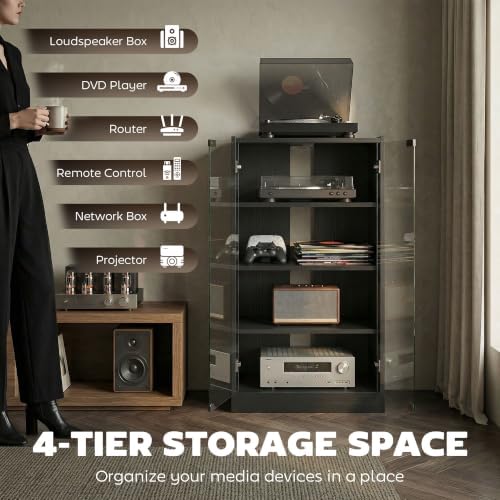 HOMCOM Media Cabinet 4-Tier Stereo Cabinet - Image 4