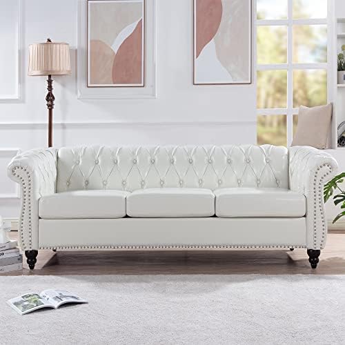 LEVNARY Chesterfield Sofa, Classic Tufted Upholstered Leather Couch, Modern 3 by LEVNARY