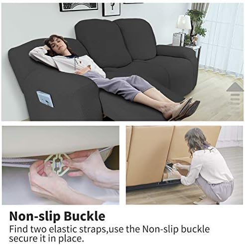 Easy-Going 8 Pieces Recliner Couch Stretch Sofa Slipcover Dark Gray - Image 3