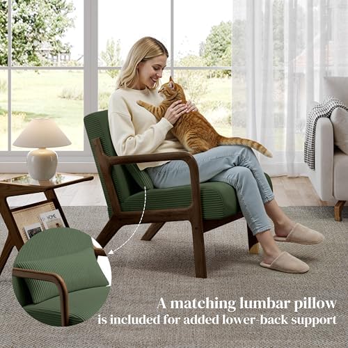 Yaheetech Accent Chair for Living Room, Corduroy Mid Century Modern Reading - Image 4