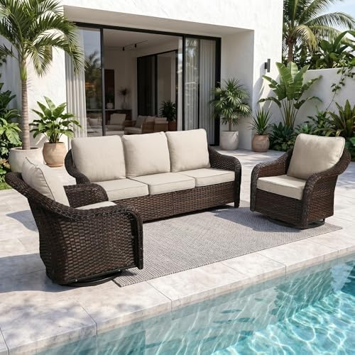 3 Piece Patio Wicker Conversation Set, All-Weather Use Outdoor Wicker Sofa by Qsoer