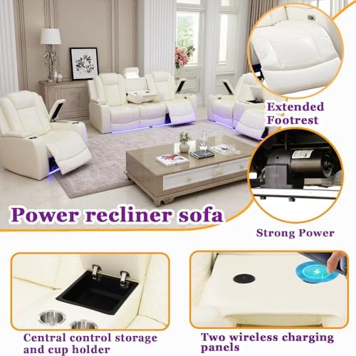Power Recliner Sofa Set with LED, Breathing Leather Electric Reclining - Image 4