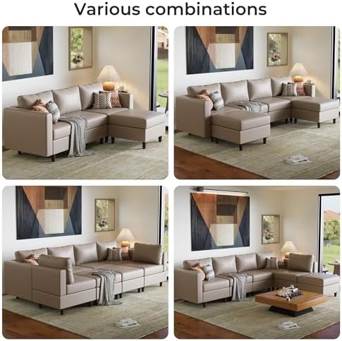 ABCASA Faux Leather Sectional, Modular Sectional Sofa - Image 6