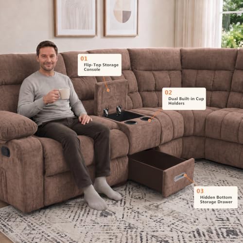 Reclining Sectional Sofa, L Shaped Recliner Couch, 6 Seater - Image 7