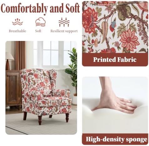 Mid Century Wingback Accent Chairs Set of 2 Floral Red - Image 5