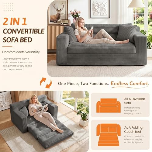 Erament Boneless Loveseat Sofa Couch, 2 in 1 Convertible Sofa Bed - Image 6