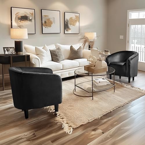 Yaheetech Small 25.5in Wide Velvet Barrel Accent Chair - Image 4