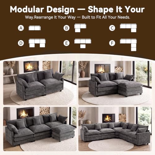 111.4" V-Shaped 5-Seat Sectional Cloud Couch, Chenille Soft Set - Image 3