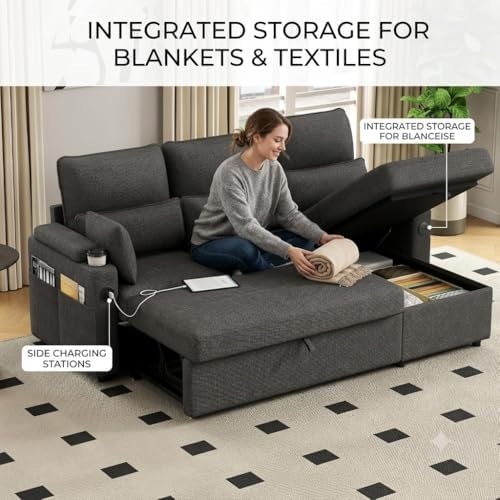 81" L-Shaped Sectional Sofa Couch, Pull-Out Sleeper Sofa Bed - Image 5