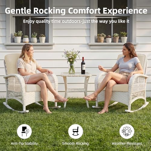 VIVIJASON 2 Piece Patio Wicker Rattan Rocker Chair, Outdoor Rattan Rocker Chair - Image 7