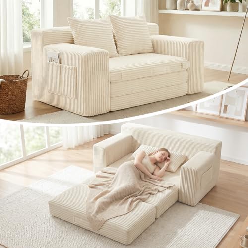 Boneless Couch, Boneless Loveseat Sleeper Sofa Bed – 3-in-1 Convertible Couch by Winzoo