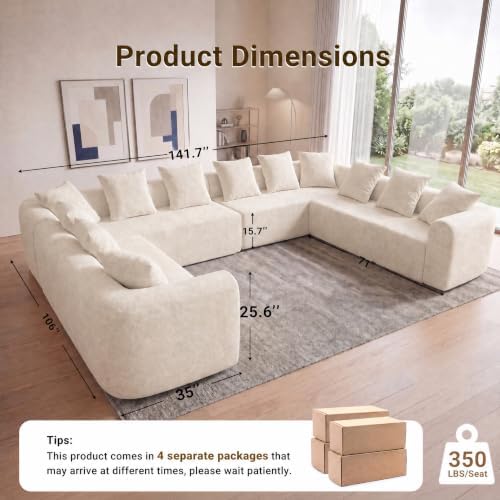 Claiks 142" Cloud Boneless Couch, U-Shaped Sectional - Image 2