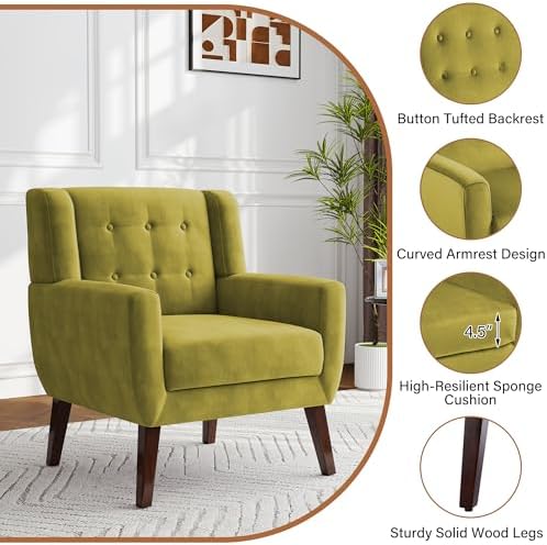 Accent Chairs Set of 2, Upholstered Armchair in Linen - Image 6