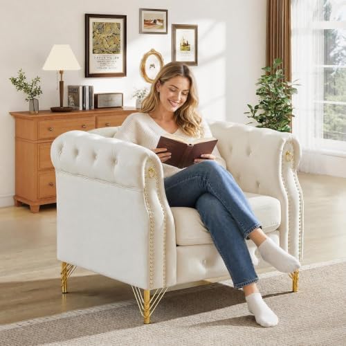 37" Velvet Chesterfield Single Sofa Chair - Image 3