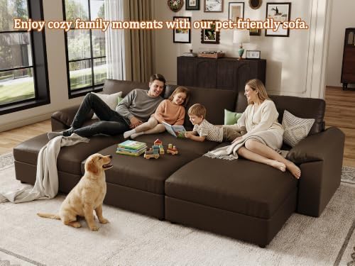 EASE MOOSE Leather Sectional Couch Sleeper, Modular Sofa Bed, Deep Brown - Image 6