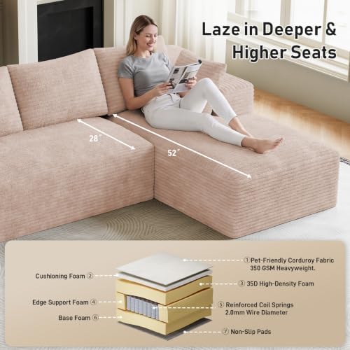 ONEMMLION 96" L-Shaped Cloud Boneless Couch Sofa - Image 4