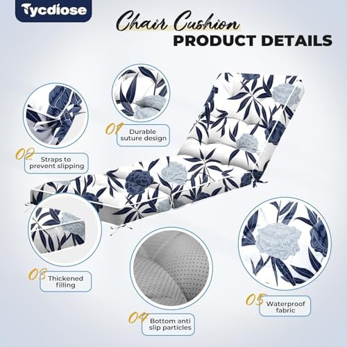 Outdoor Chaise Lounge Chair Cushion, Waterproof Non-Slip Patio Chaise Lounge - Image 5