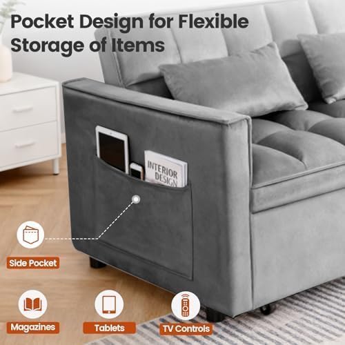 Sleeper Sofa Bed with Adjustable Backrest & Side Pockets - Image 3