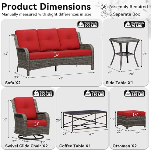 8 Piece Outdoor Wicker Patio Furniture Set, Outdoor Swivel Rocker Patio Chairs - Image 2