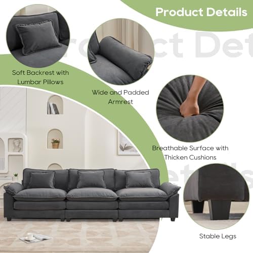 Oprisen 2 Pieces Cloud Couch Set, Upholstered Comfy Modular Sectional Sofa Deep - Image 6